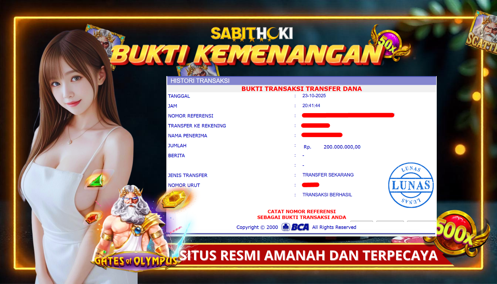 SELAMAT KEPADA MEMBER SETIA SABITHOKI YANG BERHASIL JACKPOT DI PERMAINAN GATES OLYMPUS