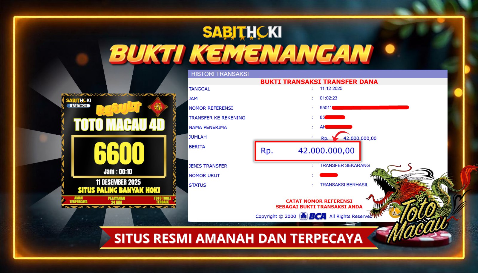 SELAMAT KEPADA MEMBER SETIA SABITHOKI YANG BERHASIL JACKPOT DI PERMAINAN TOGEL TOTOMACAU