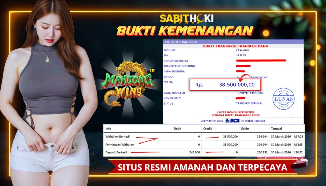 SELAMAT KEPADA MEMBER SETIA SABITHOKI BERHASIL JACKPOT DI PERMAINAN SLOT MAHJONG WAYS 2