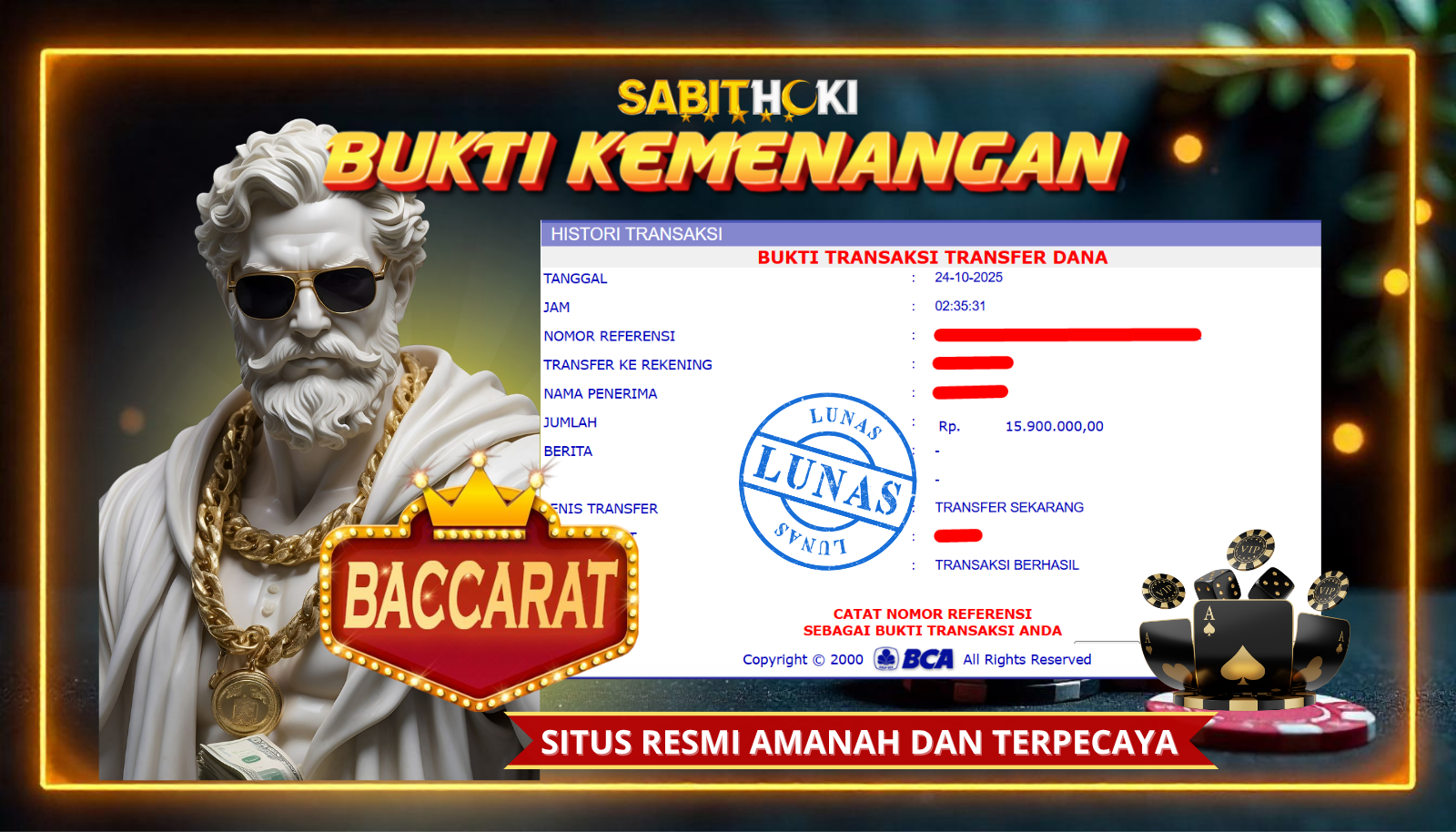 SELAMAT KEPADA MEMBER SETIA SABITHOKI YANG BERHASIL JACKPOT DI PERMAINAN SEXY BACCARAT