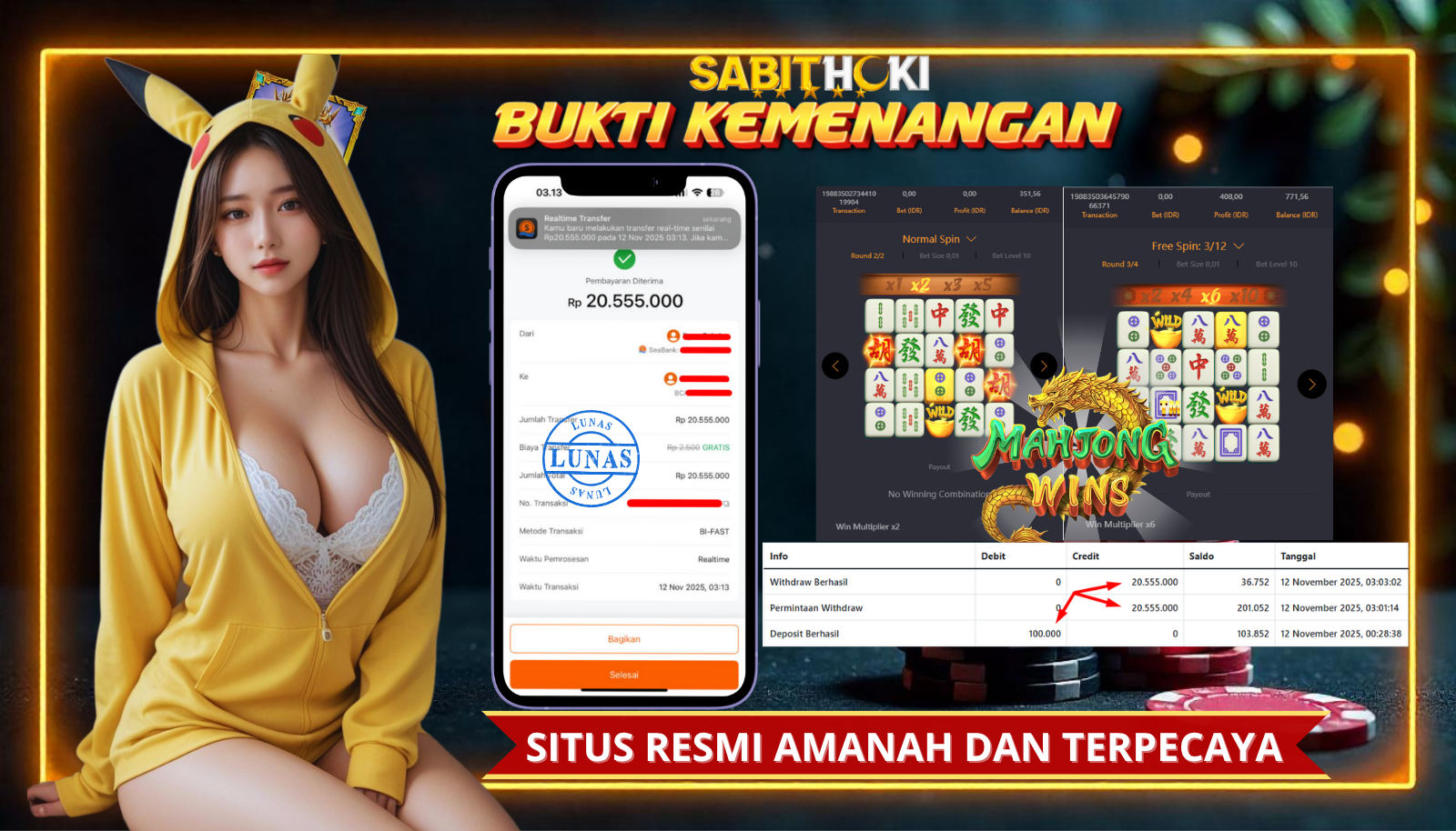 SELAMAT KEPADA MEMBER SETIA SABITHOKI YANG BERHASIL JACKPOT DI PERMAINAN MAHJONG WAYS